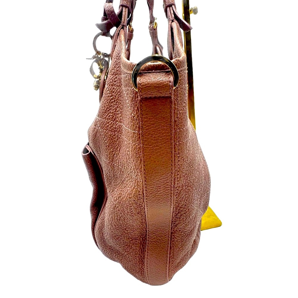 Auth Christian Dior Cannage Quilted Metallic Mauve Pink Leather Bee Hobo Tote - Picture 5 of 15